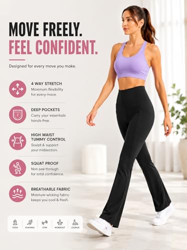 Image of Women's High Waist Bootcut Yoga Pants with Pockets | Flared Leggings for Women | Stretchable Gym Workout Pants | Tummy Control Activewear | Lounge & Travel Wear