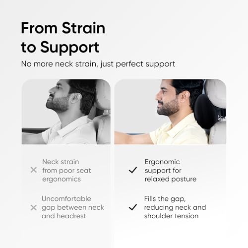 Image of Frido Mini Car Neck Pillow | Compact Ergonomic Memory Foam | Relieves Neck & Shoulder Strain | Ultrasoft Neck Rest Pillow for Comfortable Rides | Breathable Microfiber | Washable Velvet Cover | Black