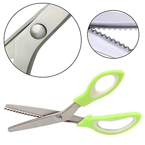 Jistl Pinking Shears For Fabric Ultra Sharp Stainless Steel Handled Professional Dressmaking Sewing Scissors Zig Zag Fabric Craft Scissors (White&Green) #TOP1