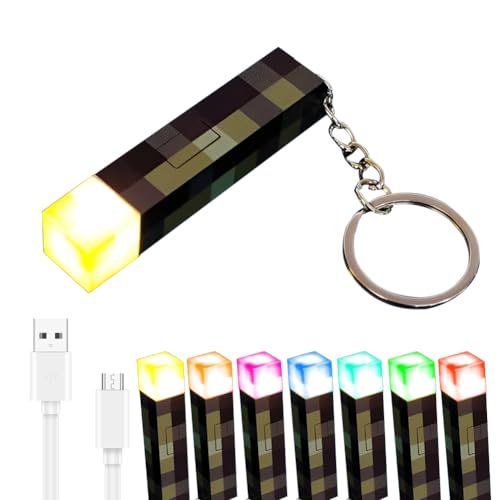Kayuneed 3 in 1 Fackel Lampe Wandlampe Schlüsselanhänger 7 Farben Miner Game Magnetische Fackel Schlüsselanhänger 65mm Mini Nachtlampe USB Wiederaufladbare für Kinder Geschenke Zimmer & Party-Deko