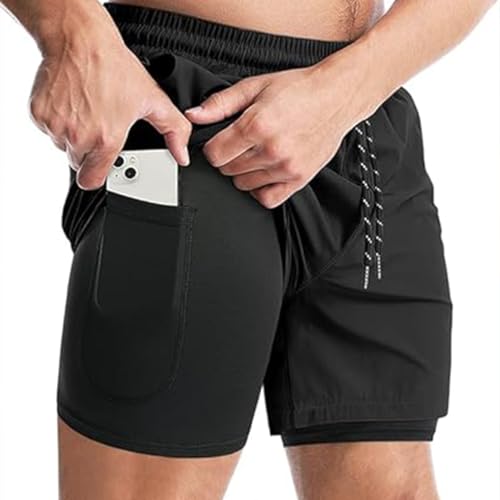 Image of Men's 2 in 1 Active Dual Shorts with Inner Tights | Double Layer Gym Shorts | Running, Training & Sports Shorts with Pocket Plus Size (S to 6XL)