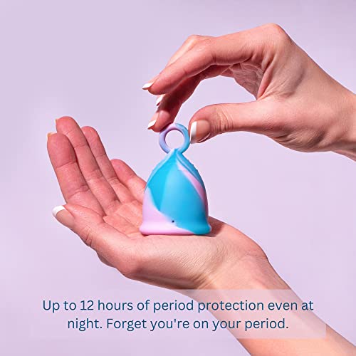 Image of Menstrual Cup with Ring Easy Removal - Sustainable Tampon and Pad Alternative - Reusable - Soft Flexible No Leak 12 Hr Protection (Small Blue)