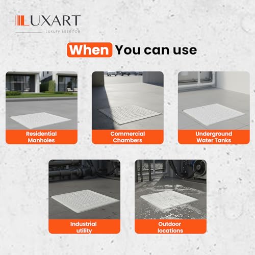 Image of LUXART 24x24 Inch Square FRP Manhole Cover | 5 Ton Capacity FRP Lightweight Chamber Lid | Weatherproof and Heat Resistant Cover for Water Tanks, Sumps, and Drainage Systems