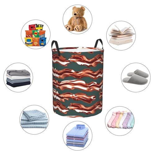 Grand panier à linge rond bacon avec poignées robuste - 6