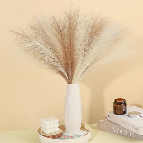 30 Pcs Pampas Grass Decor 21.7" Fluffy Faux Short Brown Pampas Gr...