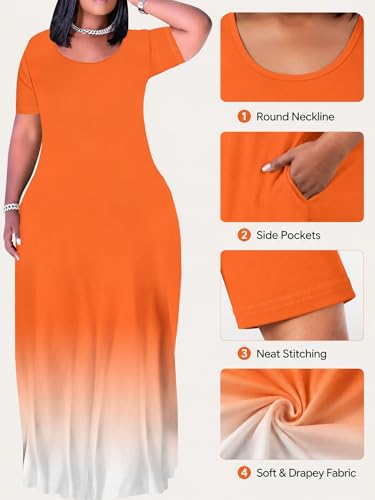 Image of PinkPatty Women's Plus Size Maxi Dresses Short Sleeve Sundress Summer T-Shirt Beach Long Dress with Pockets