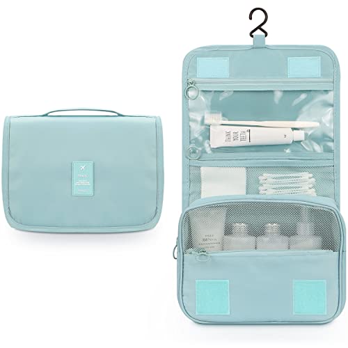 Image of CAVALO - Be Unique Nylon Polyester Large Capacity Portable Travel Toiletry Bag with Hanging Hook Waterproof Cosmetic Case Makeup Pouch Dopp Kit for Men Women with Carry Handle (Sea Green)