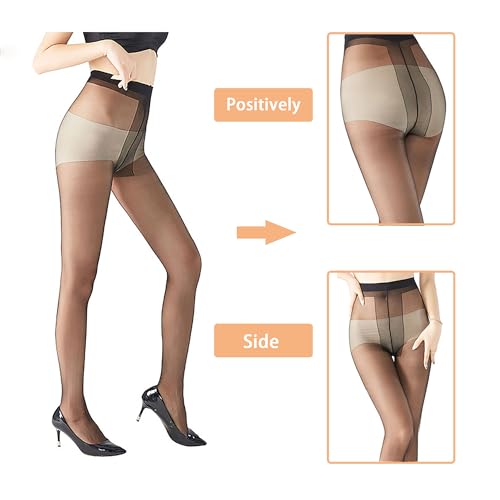 15D Women's Summer Thin High-waisted Tight-fitting Pantyhose Anti-hooking Not Out of Gear Wearable Stockings High Elasticity Comfortable Skin Stockings (Black T-Crotch Without Trace) 5