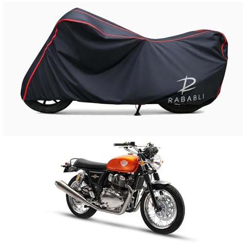Image of Waterproof Bike Body Cover Compatible for | Royal Enfie Interceptor 650 | Taffeta Fabric, Red Piping Design, Bottom Elastic Fit | Dustproof, Sun UV & Rain Protection for All Bikes