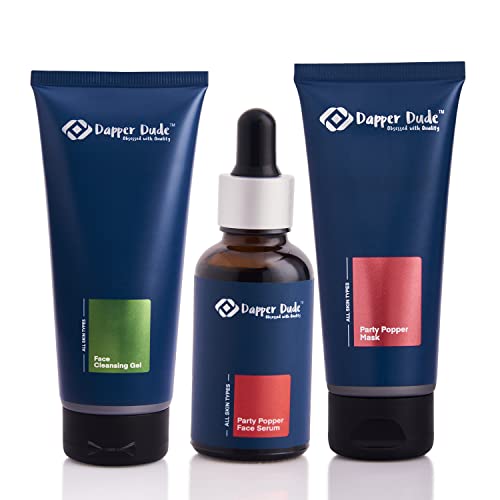 Image of Dapper Dude Party Popper Beauty combo Kit For Men | Face cleansing gel, Party Popper serum, Party Face mask For Men | Gift Set for Men | Pack Of 3