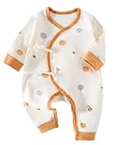 [Hapipana] 新生児服 ニット コンビ 肌着 ベビー ロンパース カバーオール 長袖 ベビー服 ジャンプスーツ 綿100% 前開き かわいい ベア柄 女の子 男の子 赤ちゃん 総柄（南瓜，59）