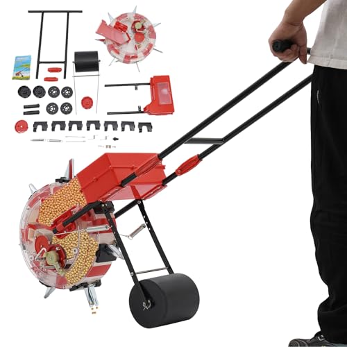 Manual Hand-Push Garden Seeder, Single Row Seeder Planter, Precise Sowing Fertilization Portable Seeding Machine for Corn Cotton Soybean Peanut Planting