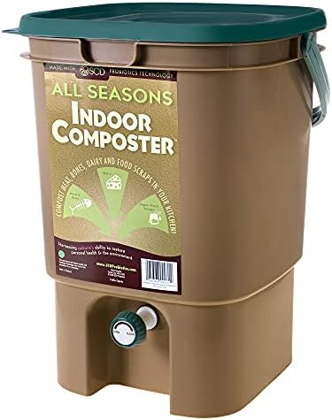 All Seasons Indoor Composter, 5-Gallon Dark Tan Countertop Kitchen Compost Bin – Easily Compost in Your Kitchen After Every Meal, Low Odor by SCD Probiotics