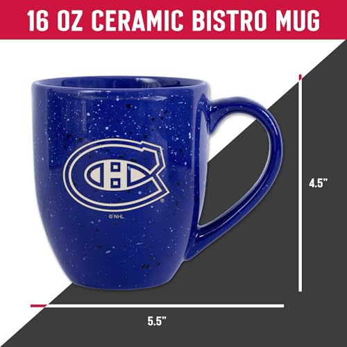 Image of Rico Industries NHL Hockey Montreal Canadiens Royal Personalized 16 oz Team Color Laser Engraved Speckled Ceramic Coffee Mug
