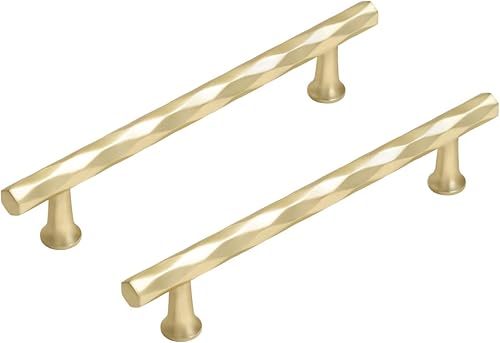 JIASENBAO Paquete de 5 tiradores de gabinete de color dorado cepillado de 5 pulgadas con agujero central de latón, manijas decorativas para cajones