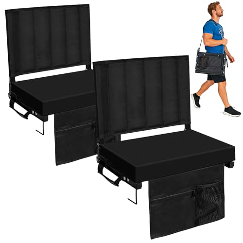 Romswi Stadium Seats for Bleachers with Back Support 2 Pack, Lightweight Portable Bleacher Chairs with Wide Padded Cushion, Folding Stadium Seat with Cup Holder