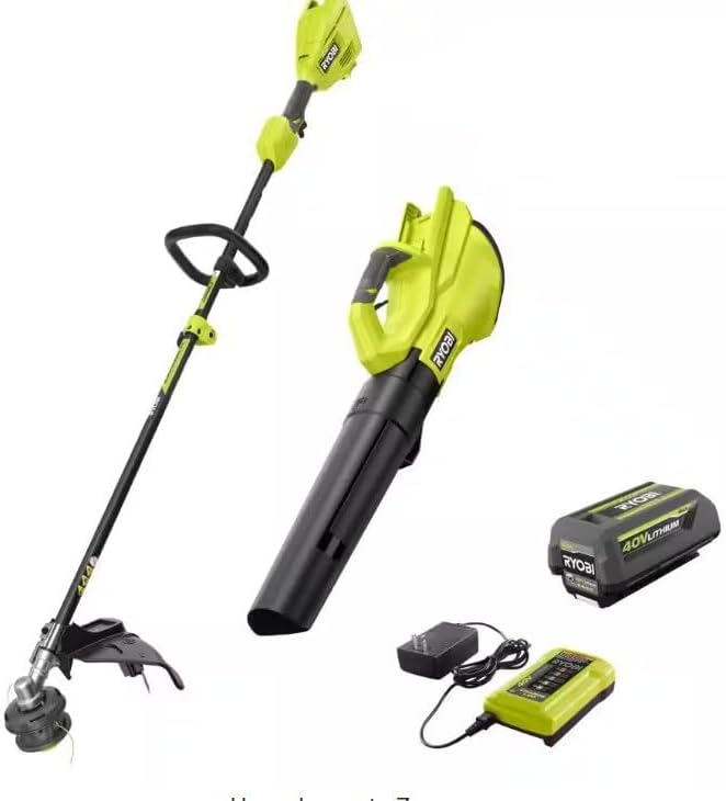 RYOBI 40V Cordless Attachment Capable 15" String Trimmer & 550 CFM 120 MPH Blower Combo Kit with 4.0 Ah Battery & Charger