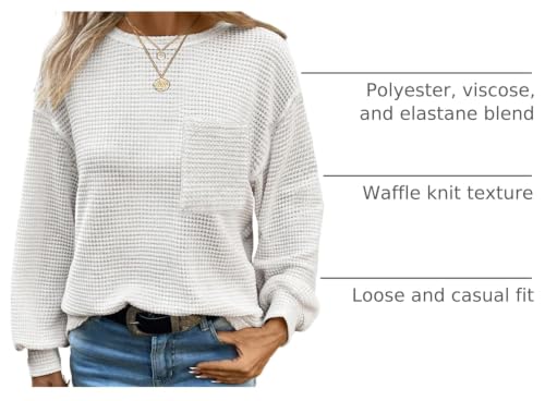 Image of Dokotoo Womens Waffle Knit Tops 2026 Oversized Long Sleeve Crewneck Shirts Business Casual Blouses Basic Shirts