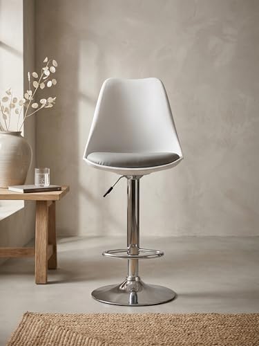 Image of activa Rapid Bar Stool Chair with Height Adjustable Design, Padded Seat & Footrest | Modern Metal Counter Stool for Kitchen, Home, Bar & Cafe Seating | Durable Comfort Chair (White & Grey, Set of 1)