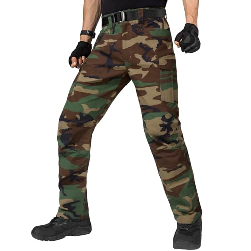 FREE SOLDIER Men's Water Resistant Pants Relaxed Fit Tactical Cargo Work Pants with Multi Pocket (Camo 38W32L)