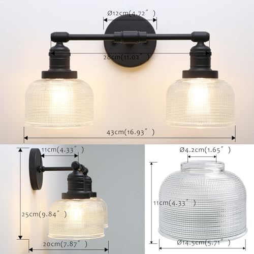 Image of Pathson Vintage Double Heads Wall Sconces Decor for Bathroom Mirror, Glass 2-Light Bathroom Wall Vanity Lights, Hardwired Wall Sconce Lamp for Living Room Bedroom Farmhouse Lighting