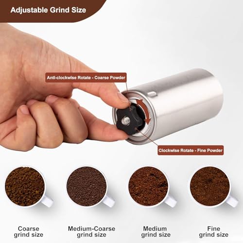 Image of Even Manual Coffee Grinder, Stainless Steel, Adjustable Ceramic Burr Mill with 4 Grind Settings, Portable Hand Crank Coffee Bean Grinder for Home, Travel, Camping