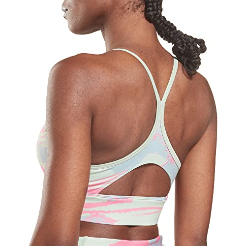 Image of Reebok Women's Satin 91% PES /9% El-Interlock-Hydrophilic Finish /Print-Digital Sublimation-Disperse Classic Workout Sports Bra