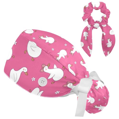 Image of Butterfly Scrub Cap Women with Ponytail & Buttons Adjustable Surgical Nurse Hat with Cotton Sweatband for Long Hair