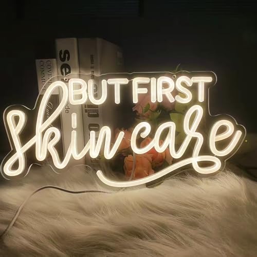 Image of But First Skin Care Neon Sign WarmWhite Wall Decor for Beauty Salon Spa | Cosmetic Salon Aesthetic Center Salon Door Decorative Acessories, Spa Day Gifts for Women