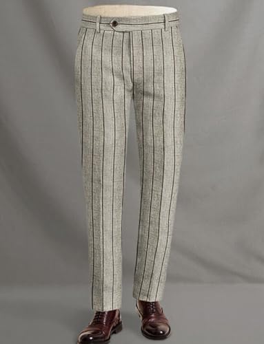 Men's Linen Stripe Suit Two Buttons Notch Lapel Jacket+Pants Set2