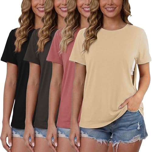 Image of Ecavus Women's 3-Pack Nursing Shirts for Breastfeeding with Hidden Zippers Loose Fit Maternity Tops