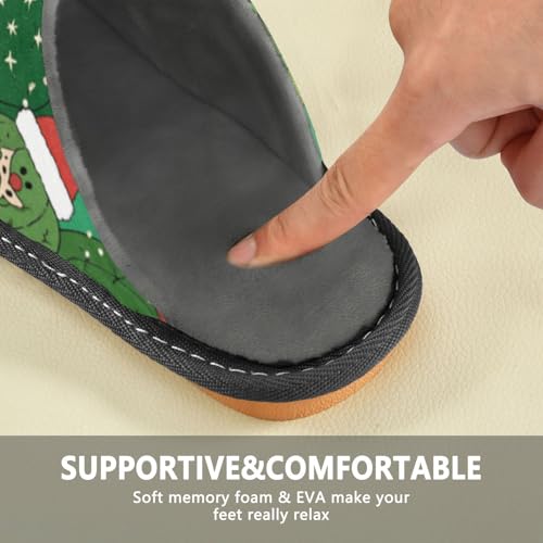 Slippers for Women Cactus Pattern with Christmas Hats Soft Fuzzy Women's Slippers Indoor and Outdoor Shoes4