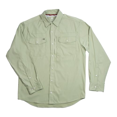 AG-GEAR Men's Long Sleeve Stockyard Pearl Snap Shirt, Breathable Button-Down Western Shirt for Men, Sage, X-Large