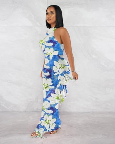 Image of YUEWOO 2 Piece Outfits for Women Sexy Crop Top Ruched Bodycon Maxi Dresses Fringe Skirt Sets Night Club Jumpsuits