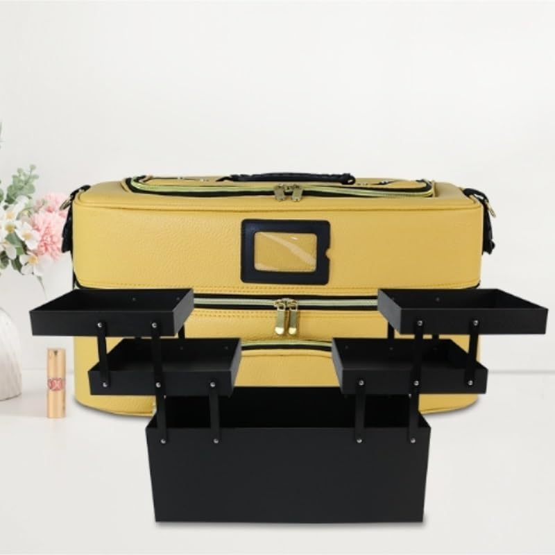 HBJWOV PU Leather Large-capacity Makeup Bag Case Beauty Tool Box Can Be Carried Cross-body(Blue) image 3
