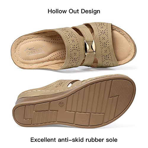 Image of SHIBEVER Wedge Sandals for Women Dressy: Comfortable Slip On Summer Sandal