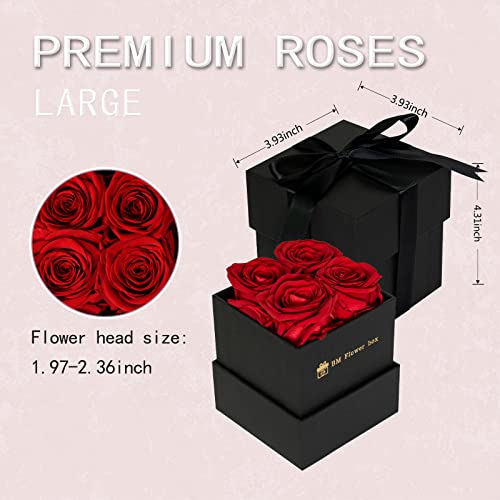 Bm Flower Box | 4 Red Preserved Rose Box | Red Roses In A Box, Real Roses That Last A Year Or More | Real Preserved Flowers, Box Of Roses For Delivery | Eternity Roses, Forever Roses Box No Need To Water Or Deal With Wilted Petals | Sympathy Flowers, New Mom Gifts, Mothers Day, Valentines Day, Bridal Gifts #TOP2