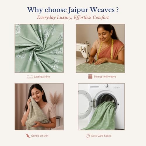 Image of Jaipur Weaves Queen Size Fitted Bedsheet Cotton with Elastic, 100% Pure Cotton Double Bed Fitted Sheet with 2 Pillow Covers, 240 TC,60x78 Inches up to 8-inch Mattress,Floral Design(Green)