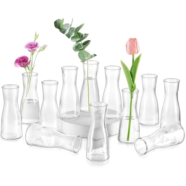 Glasseam Małe szklane wazon do dekoracji stołu nowoczesne minimalistyczne wazona zestaw 12 sztuk
