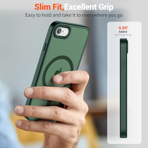 Image of SUPFINE Magnetic for iPhone SE Case 2022 (3rd) /2020 (2nd), iPhone 8 Case (Compatible with MagSafe) (Military Grade Drop Protection) Slim Translucent Matte Phone Case, Forest Green