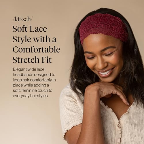 Kitsch Lace Wide Headbands for Women Non Slip - Cherry Lacquer & Dusty Pink - image 2