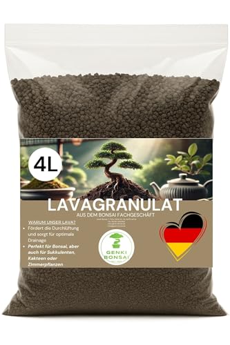 Genki-Bonsai Lavagranulat für Bonsai und andere Pflanzen in verschiedenen Mengen – ideal für Drainage und Substrat (4 ltr.) Körnung: 2-8mm, Farbe:...