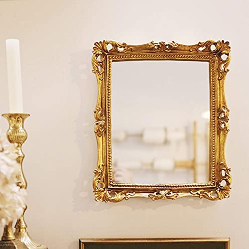 Lemonadeus Ornate Gold Baroque Frame Mirror Luxury Elegant Small Rectangle Square Gold Wall Mirror/Vanity Makeup Mirror/Vanity Mirror Tray #TOP7