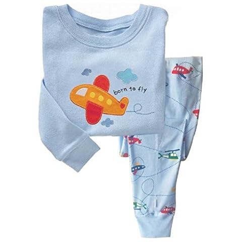 Hooyi Baby Boy Sleepwear Cotton Long Sleeve Born to Fly Airplane Pajamas Set (2Year) Blue Cover