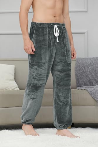 Cromoncent Men's Soft Fleece Joggers - Cozy Plush Lounge Pants with Pockets, Thickened Sleepwear S-XXL3