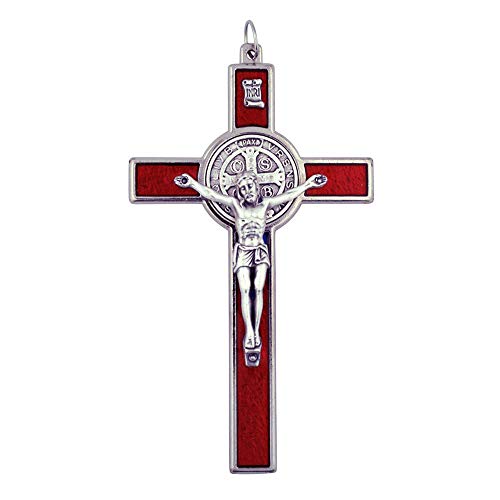 Cruz de San Benito pectoral grande esmalte tradicional rojo colgante italiano de pared