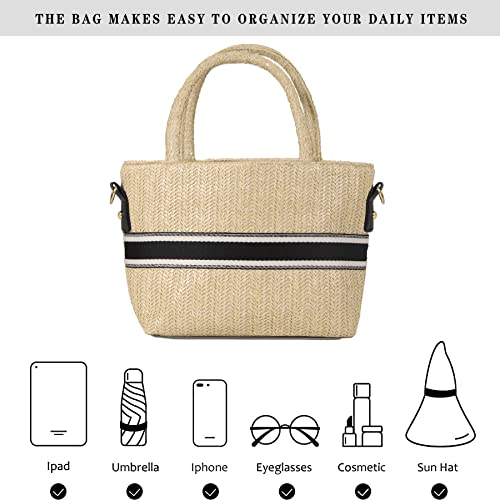 Hibala Straw Bag Woven Handbag Beach Bag Straw Purses For Women Shoulder Bag Summer Beach Tote (Black&White Stripe) #TOP5