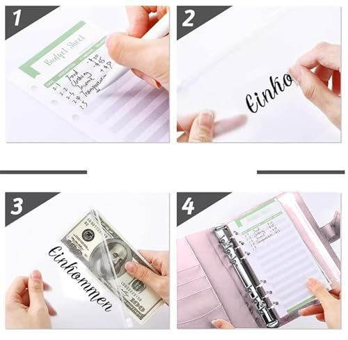 Dakuailo Budget Planner Deutsch, A6 Budgetplaner mit Umschlagmethode, Haushaltsbuch Sparmappe mit Taschen, Cash Budget Organizer (Pink)