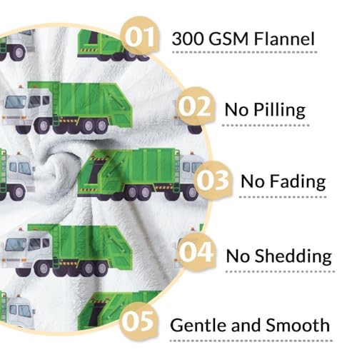 Mercuryelf Garbage Truck Blanket Gift - 40x50 Inches Modern Throw Blankets for Boys - White Soft, Fuzzy & Warm Throws for Travel, Office