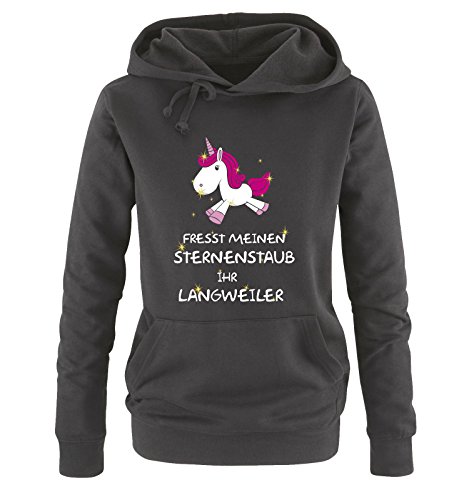 Fresst Meinen Sternenstaub Ihr Langweiler - Einhorn - Damen Hoodie - Schwarz/Weiss-Pink-Rosa-Gold Gr. XXL